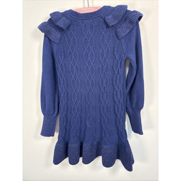 Cupcakes and Cashmere Sweater Dress Navy Cable Knit Ruffle Glitter Accents 5/6 - Picture 2 of 13